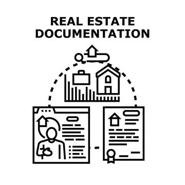 Real estate documentation paperwork preparing property deals Stock Illustration