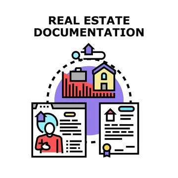 Real estate documentation paperwork preparing property deals Stock Illustration