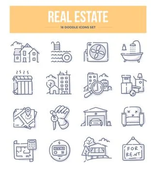Real Estate Doodle Icons Illustrazione stock