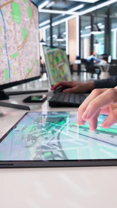 Real Estate Engineer Uses GIS Software For Property Valuation Stock Footage 330582629