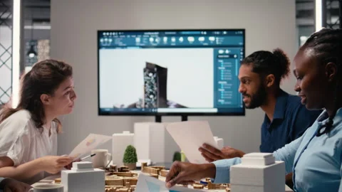 Real estate experts team presenting a master plan for residential project Stock Footage 316795843