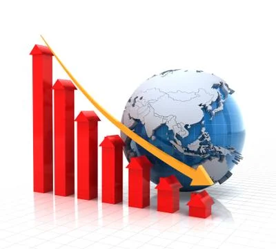 Real estate falling chart with globe, 3d render Stock Illustration