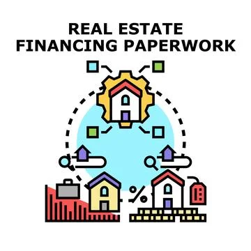 Real estate financing paperwork process with property management Stock Illustration