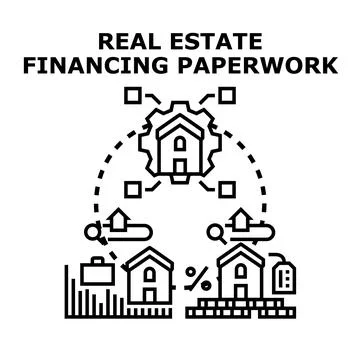 Real estate financing paperwork process with property management Stock Illustration