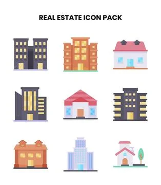 Real Estate Flat Set Icons Pack Ilustración de archivo