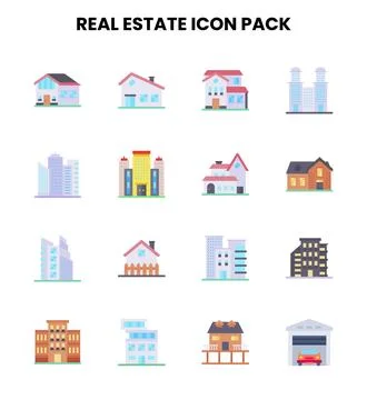 Real Estate Flat Set Icons Pack Stock Illustration