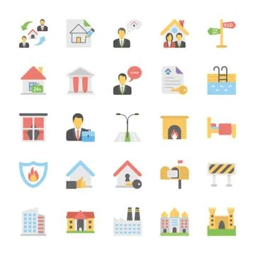Real Estate Flat Vector Icons Collection Illustrazione stock
