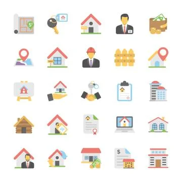 Real Estate Flat Vector Icons Set Stock Illustration