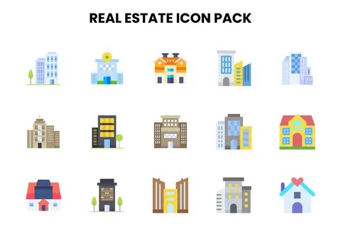 Real Estate Flat Vector Icons Pack Stock Illustration