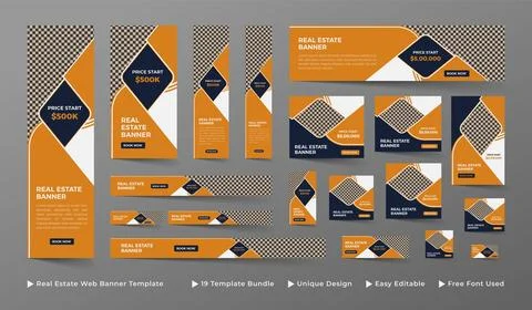 Real estate google web ads banner template design Stock Illustration