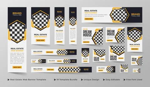 Real estate google web ads banner template design Stock Illustration
