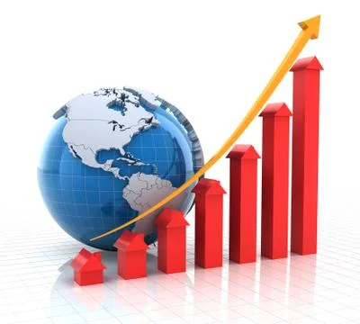Real estate growth chart with globe, 3d render 스톡 일러스트
