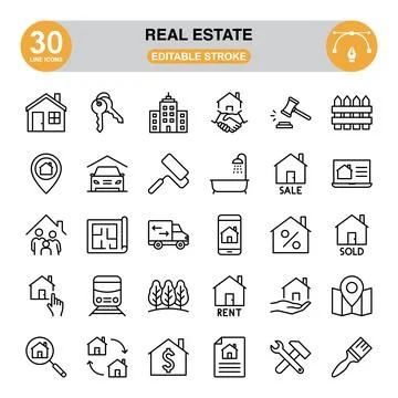 Real Estate Icon Set. Editable Stroke Stock Illustration