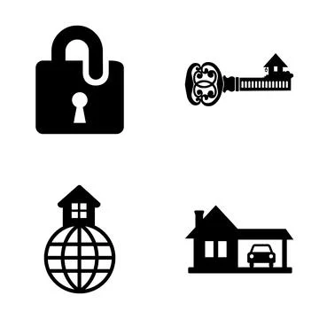 Real estate icon set representing security and homes Stock Illustration