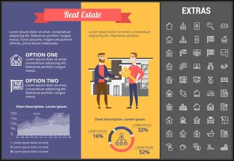 Real estate infographic template, elements, icons. Illustrazione stock