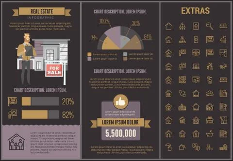 Real estate infographic template, elements, icons. 스톡 일러스트