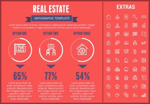 Real estate infographic template, elements, icons. Illustrazione stock