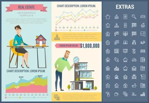 Real estate infographic template, elements, icons. Illustrazione stock