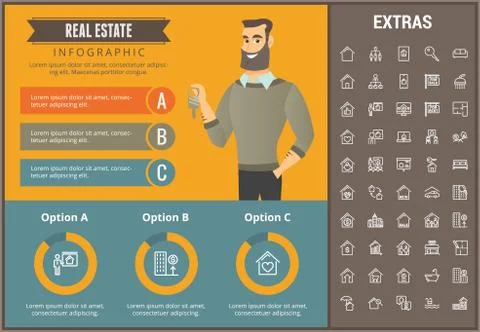 Real estate infographic template, elements, icons. Illustrazione stock