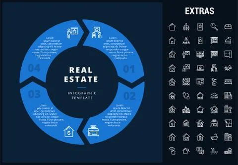 Real estate infographic template, elements, icons. Illustrazione stock