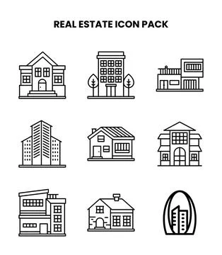 Real Estate Line Bundle Icons Pack Ilustración de archivo