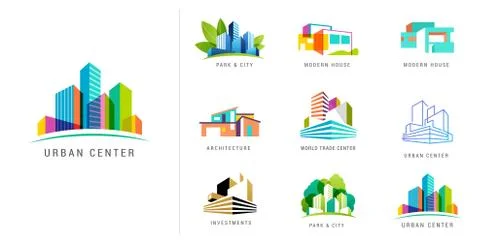 Real estate logo, building development, set of logos, icons and elements Ilustración de archivo