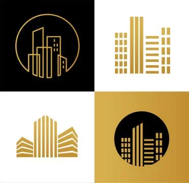 Real estate logo, building development, set of logos, icons and elements Stock Illustration
