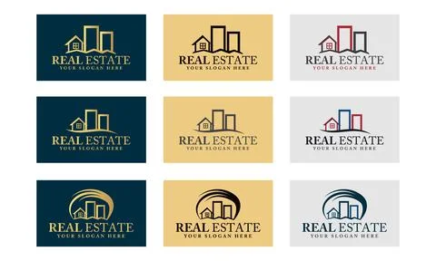 Real estate logo set bundle pack design modern iconic symbol Stock Illustration