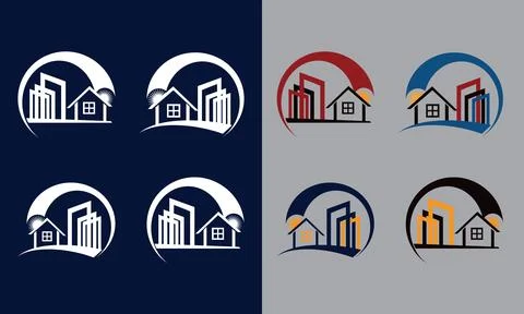 Real estate logo set bundle pack design modern iconic symbol Stock Illustration