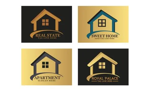 Real estate logo set bundle pack design modern iconic symbol Stock Illustration