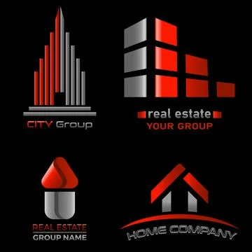 Real estate logo set - vector signs red gray edition Stock Illustration