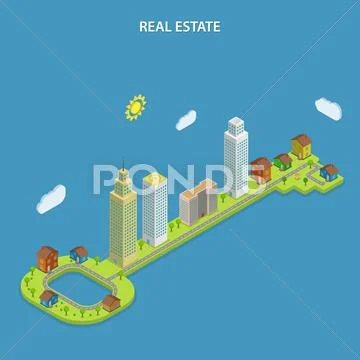 Real estate online searching isometric concept. Stock Illustration