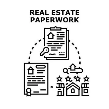 Real estate paperwork process with property documents 库存插图