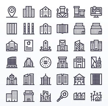 Real Estate Scalable Vector Set featuring 36 Display Perfect Bold Line High.. Ilustración de archivo