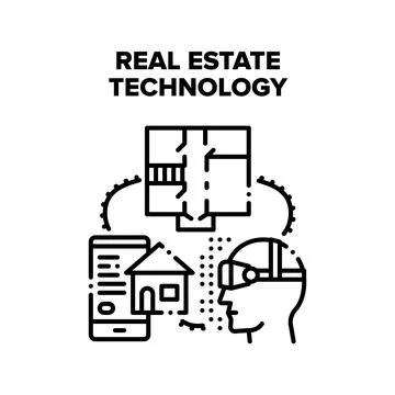 Real Estate Technology Vector Black Illustration Stock-Illustration