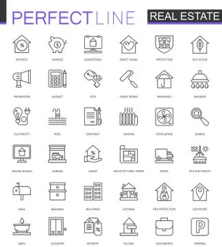 Real Estate thin line web icons set. Outline stroke icon design. Stock Illustration