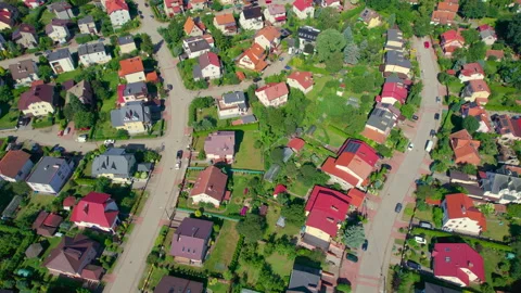 Real Estate, Top Down View of Residential Houses. Aerial View of Suburban R.. Stock Footage 316227080