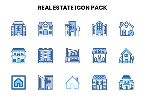 Real Estate Two Colour Scalable Icons Pack Ilustración de archivo