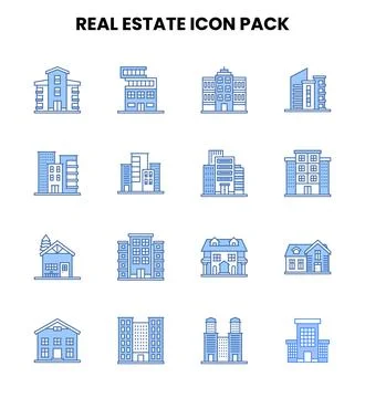 Real Estate Two Colour UI Icons Pack Ilustración de archivo