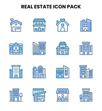 Real Estate Two Colour Vector Icons Pack Stock Illustration