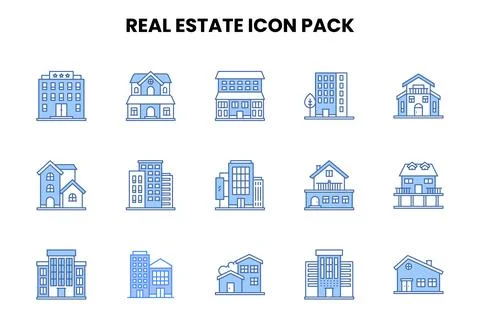 Real Estate Two Colour Vector Icons Pack Stock Illustration