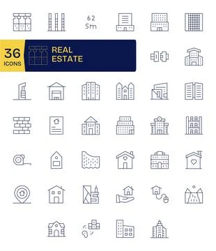 Real Estate Ultimate Vector Package with 40 128x128 Thin Line Display Perfe.. Stock Illustration