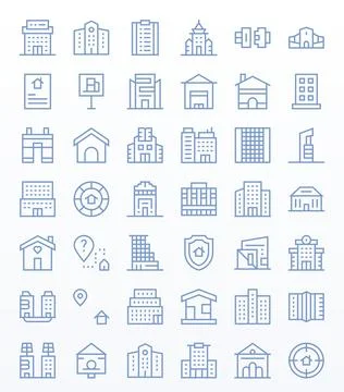 Real Estate Vector Icon Collection with 42 128x128 Regular Line Designs Stock-Illustration