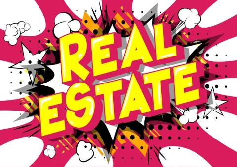 Real Estate - Vector illustrated comic book style phrase on abstract backgrou Stock-Illustration