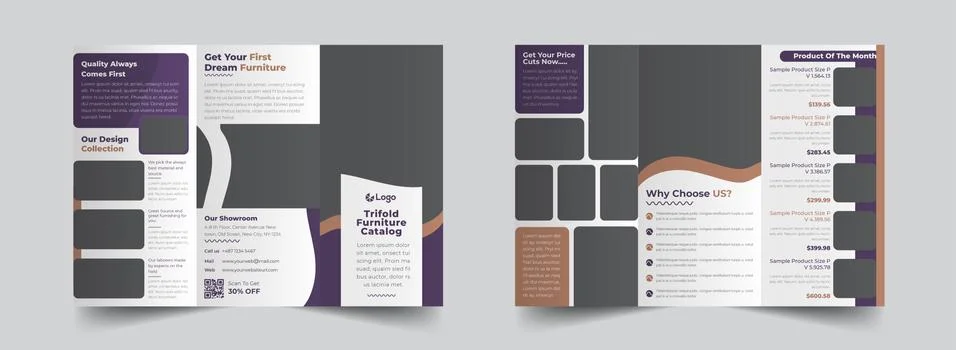 Real estate/interior trifold brochure design template Stock Illustration