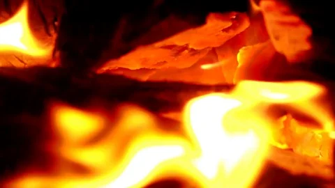 Real fire close up with burning in Slow motion of Flame on fire. It beautiful re Stock Footage 83487070