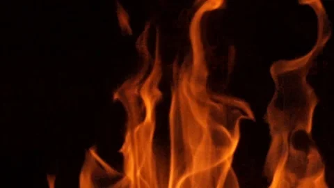 Real Fire Flames on Black Background Stock Footage 93736799
