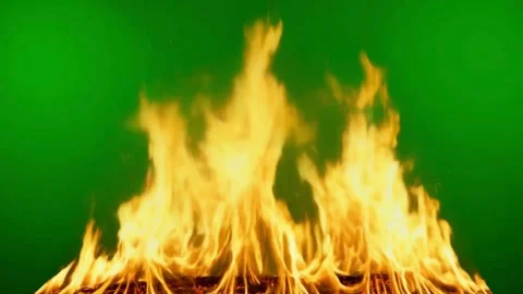 Real fire flames burn at bottom on green screen Stock Footage 331766658