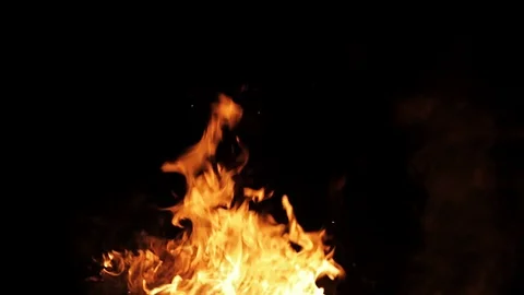 Real fire with smoke on black background Stock Footage 87475093