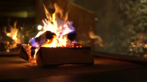 Real Fireplace Fire Close-Up, Cozy Winter Scene, Burning Logs on the Fire, Chris Stock Footage 266886958